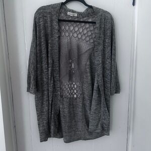 Painted Threads Grey Space Dye Crochet Lace Back Open Cardigan Large boho chic